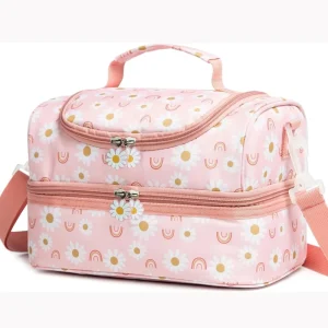 Insulated Kids Dual Compartment Lunch Bags Tote Picnic Camp Food Cooler Thermal with Strap