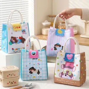 Insulated Lunch Bag for Kids Cute Cartoon Thermal Cooler Bag Reusable Thickened Aluminum Foil Student Portable Lunch Tote
