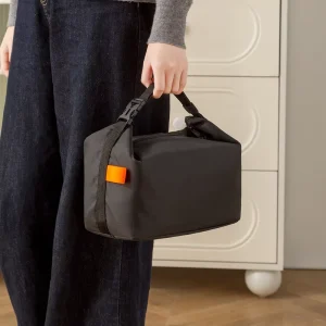 Insulated Lunch Box Bag With Zipper Closure Polyester Ink Pattern Design for Outdoor Travel Picnic Office Use