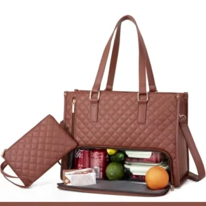 Insulated Lunch Tote Bag 15.6 17in Laptop Work Bag PU Material Women’s Daily Office Travel Camping Lifestyle Bag