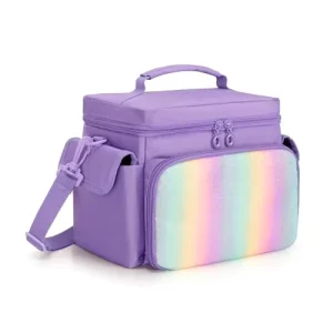 Insulated Thick Oxford Cloth Lunch Bag with Zipper Polyester Lining Large Capacity Portable School Tote for Students