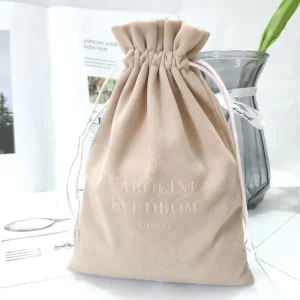 Jewellery Packaging Pouches with Drawstring Custom Embossed Logo Velvet Silk