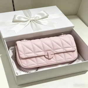 KH New Elegant Quilted Chain Shoulder Bag with Circular Turn-Lock Pink Handbag for Women Office Commute
