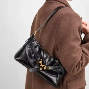 Kamiti Women’s Small Genuine Leather Shoulder Bag Black Urban Minimalist Handbag