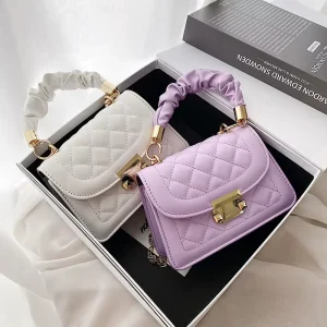 Korean Diamond Lattice Shoulder Bag Women’s Messenger Small Square Chain Bag PU Ladies Shoulder Bag Customs Handbag