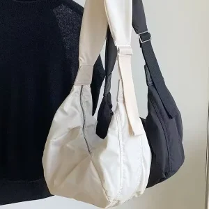 Korean Large Capacity Wide Shoulder Strap Crossbody Big Bag Zipper Closure Single Strap Ins Niche Design Dumpling Bag