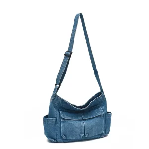 Korean Style Denim Bag Large Capacity Japanese Harajuku Retro Crossbody Handbag With Geometric Pattern Lazy Style For Women