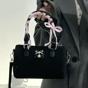 Korean Style High end Boston Bag Niche Girly Heart Bow Hand carry Commuting Single shoulder Crossbody Zip Small Size