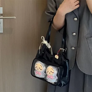 Korean Style Ita Kawaii Pins Canvas Crossbody Bag Zipper Closure Characters Cute Shoulder Fashion Messenger Bag for Girls
