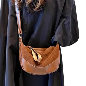 Korean Style Niche Design Single-Shoulder Women’s Retro Matte Fashion Simple Solid Color PU Crossbody Dumpling Polyester