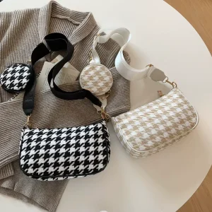 Korean Style Plaid Letter Bag for Women Fashionable Single Shoulder Crossbody with Zip Closure Small Square Bag