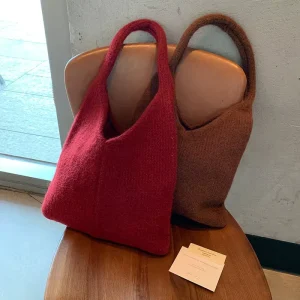 Korean Winter Vintage Casual Eco friendly Blended Wool Knitted Shoulder Bag Women Crochet Underarm Portable Shopping Handbag