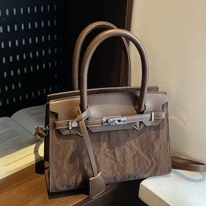 Korean-style Square Shape HandBag High-End Minimalist Small Women Retro Shoulder Bag with Zipper Closure