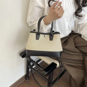 LONG High end Contrast Color Canvas Women’s Handbag Spring New All match Single Strap Crossbody Shoulder Fashionable Daily