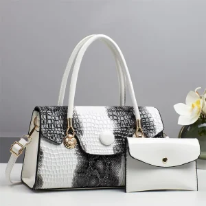 Ladies Fashion Large Capacity Handbag Women’s Business Versatile Shoulder Bag with Zipper Closure Two Pieces Set