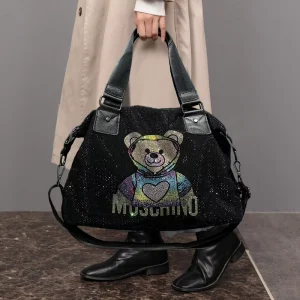Ladies’ Fashionable and Cute Teddy Bear Diamond Embellished Shoulder Bag Large Capacity Elegant Temperament Trendy Handbag