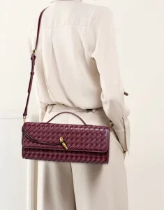 Ladies Hand Clutch Bags Fashionable Woven Shoulder Evening Party Bag Handle Clutch Purse Bag with Crossbody Strap PU Leather