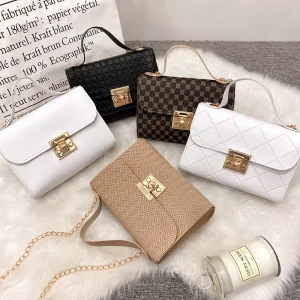 Ladies Handbags Fashion Pu Leather Women’s Chain Crossbody Bag Simple and Fashionable Small Square Bag