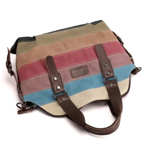 Ladies Shoulder Bags Handbags for Women Luxury Vintage Strip Canvas Shoulder Bag Stylish Vintage Bag for Women
