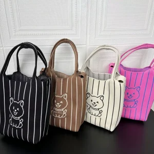 Lady Fashion Striped Knitted Polyester Large Capacity Cartoon Cute Crossbody String Single Strap High End Niche Portable Handbag