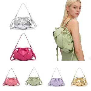 Lady Handmade PU Woven Two Urban Simplicity Shoulder Crossbody Drawstring Bag