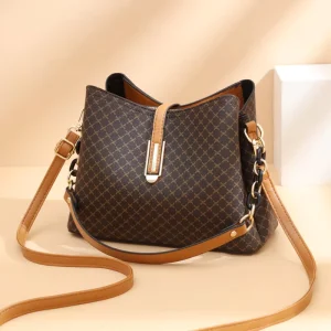 Lady PU Leather Shoulder Bags Mobile Phone Bag Bucket Bag Polyester Lining Zipper Crossbody Women’s Handbags