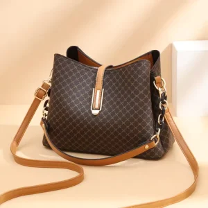 Lady PU Leather Shoulder Bags Mobile Phone Bag Bucket Bag Polyester Lining Zipper Crossbody Women’s Handbags