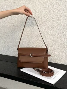Lady Vintage Vegetable Tanned Leather Two Straps Crossbody Shoulder Bag Premium Feel Waterproof New Model Versatile Stylish