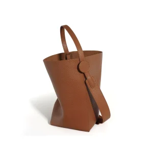 Lady’s Cowhide Shoulder Bucket Tote Bag Fashionable Open Closure Crossbody Handbag