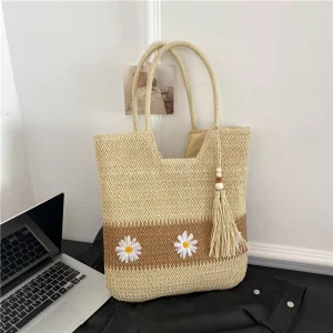 Large Capacity Bohemian Two Straps Beach Tote Bag Portable Shoulder Shopping Bag