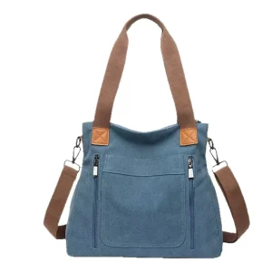 Large Capacity Canvas Casual Crossbody Bag Women’s Canvas Tote Bag Work Shoulder Crossbody Bags Vintage Multi-pocket Handbags