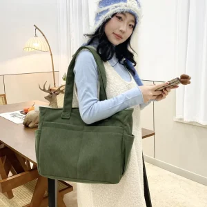 Large Capacity Casual Tote Bag for Women Simple and Fashionable Solid Color Single Shoulder Bag Striped Handbag