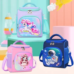 Large Capacity Children’s Lunch Bag Zipper Closure for Primary School Students Office Workers Foreign Trade Handbag for Meals