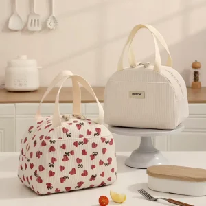 Large Capacity Corduroy Lunch Tote Portable Thermal Insulated Cooler Reusable Work Office Bag Model RH2469 for Men Women Food
