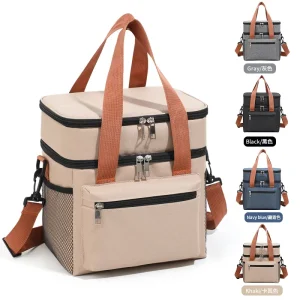 Large Capacity Double Layer Simple Design Cross Insulation Lunch Bag Durable Polyester for Outdoor Camping Picnics Cooler Bag