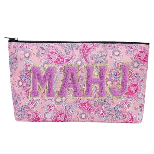 Large Capacity Foldable Embroidered Letter Mahjong Storage Bag Portable Travel Tiles Organizer