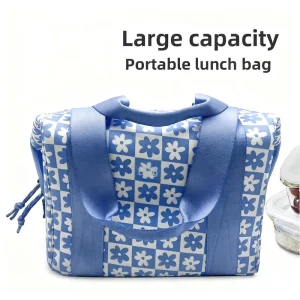 Large Capacity Insulated Waterproof Neoprene Lunch Tote Bag with Zipper Closure for Office Picnic Outdoor Travel