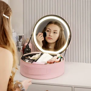 Large Capacity LED Mirror Makeup Bag Handle Travel Business Trips Portable Cosmetic Storage Made China GUA Origin No Plug