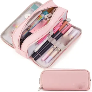 Large Capacity Multi Compartment Pouch Bag Travel Organizer Pouch for Stationery Cosmetics
