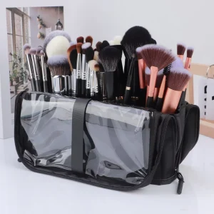 Large Capacity Multifunctional Cosmetic Storage Bag Foldable Hand-held Portable Upright with Detachable Makeup Brush Holder