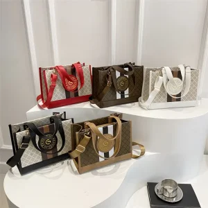 Large Capacity New Model Two-tone Design Gold Stamping PU Zipper Closure Nylon Lining Fashionable Women’s Handbag for Commuting