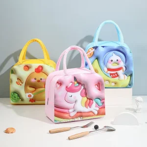 Large Capacity Oxford Insulated Cartoon Bento Lunch Bag with 3D Pattern Portable for Taking Meals Out