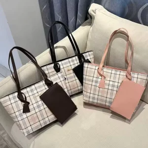 Large Capacity PU Leather Cross Body Tote Bag Multifunctional Messenger Handbag Geometric Pattern Zipper Letter