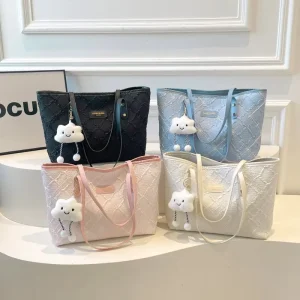 Large Capacity PU Quilted Zipper Closure Fashion Tote Bag Autumn New Trendy Casual Women’s Underarm Shoulder Bag