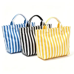 Large Capacity PVC Beach Tote Bag Waterproof Striped Handbag with Cosmetic Pouch