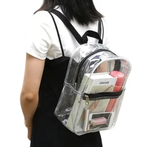Large Capacity PVC Transparent Clear Backpack with Zipper Closure and Strap Heavy Duty Portable Shoulder Bag for College Use