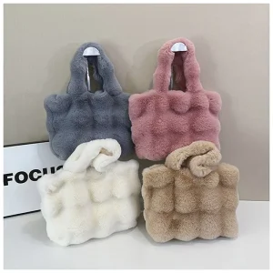 Large Capacity Plush Handbag Solid Color Bento Bag Fashion Single Shoulder Lady Bag