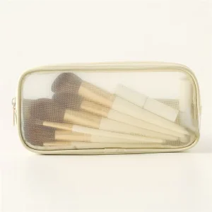 Large-Capacity Portable Makeup Brush Bag with Zipper Closure Lady Style Cosmetic Bags Mesh Organizer