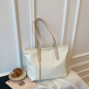 Large Capacity Solid Color Tote Bag Shoulder Bag for Women Texture Soft Leather Handbag