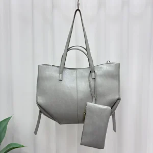 Large Capacity Tote Bag Women Soft PU Leather Shoulder Handbag 2 Pcs Set